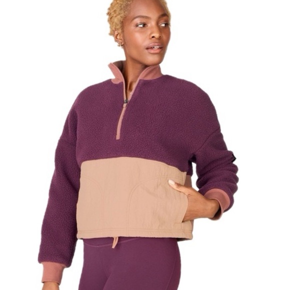 Fabletics Sweaters - 537-Fabletics Purple and tan Sherpa fleece pullover with 1/4 zip #sherpa…